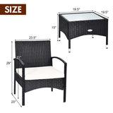 Tangkula 3 PCS Patio Wicker Rattan Furniture Set, Rattan Chair with Coffee Table