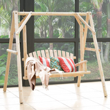 Tangkula Wooden Porch Swing, A-Frame Wood Log Swing Bench Chair