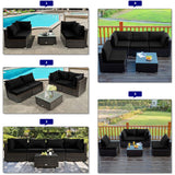 Tangkula 6 Piece Outdoor Rattan Sofa Set with 30in Propane Gas Fire Table