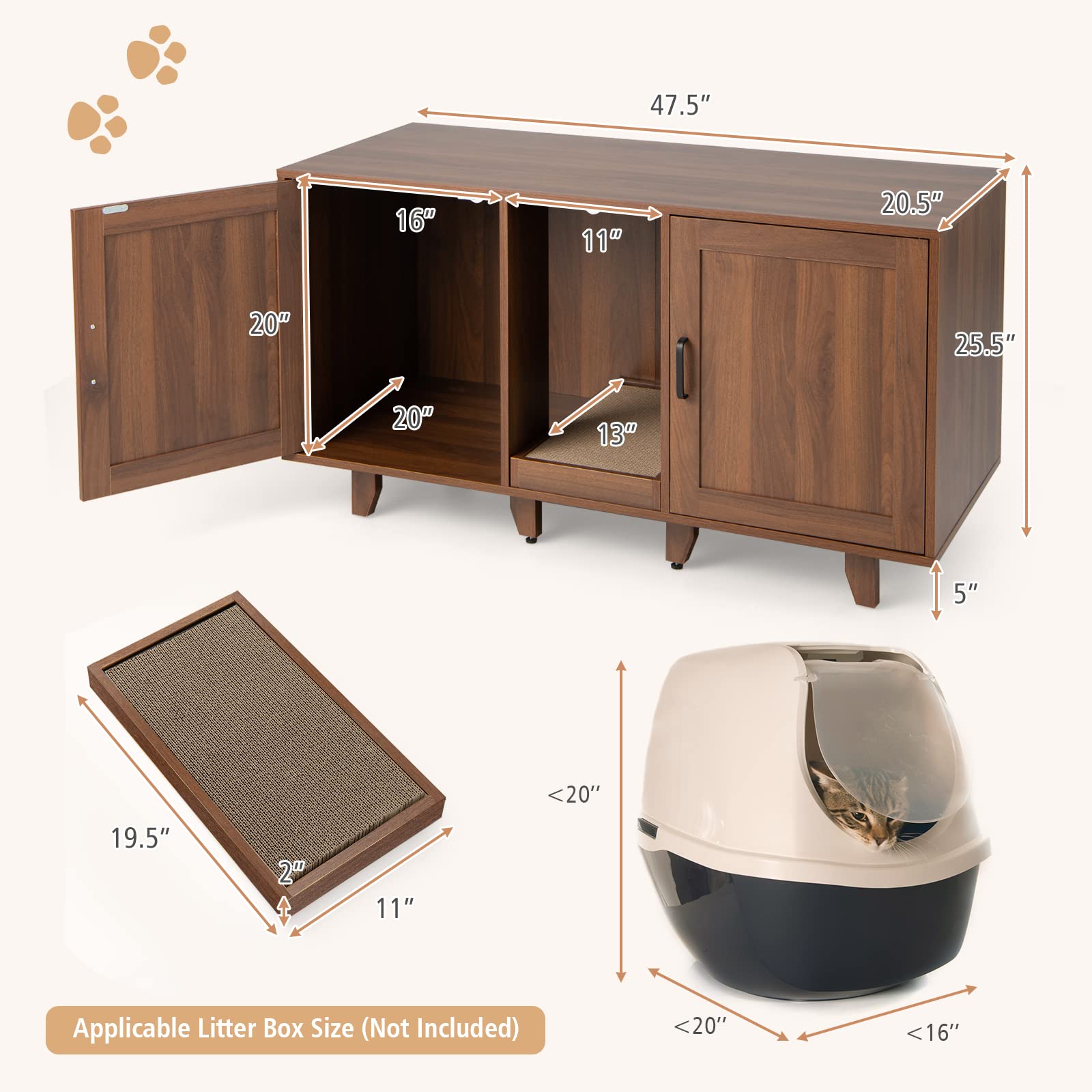 Tangkula Double Cat Litter Box Enclosure for 2 Cats, Large Stackable H ...
