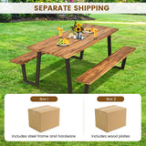 Tangkula Picnic Table with 2 Benches, Outdoor Acacia Wood Picnic Table Bench Set with 2-Inch Umbrella Hole