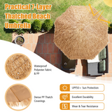 Tangkula 8 FT Thatched Patio Umbrella, Hawaiian Style Grass Beach Umbrella with 8 Ribs