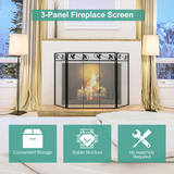 Tangkula 3-Panel Fireplace Screen, Folding Decorative Spark Guard with Exquisite Pattern for Baby & Pets