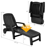 Outdoor Chaise Lounge Chair, 5-Position Adjustable Recliner with Storage Box and Flexible Wheels