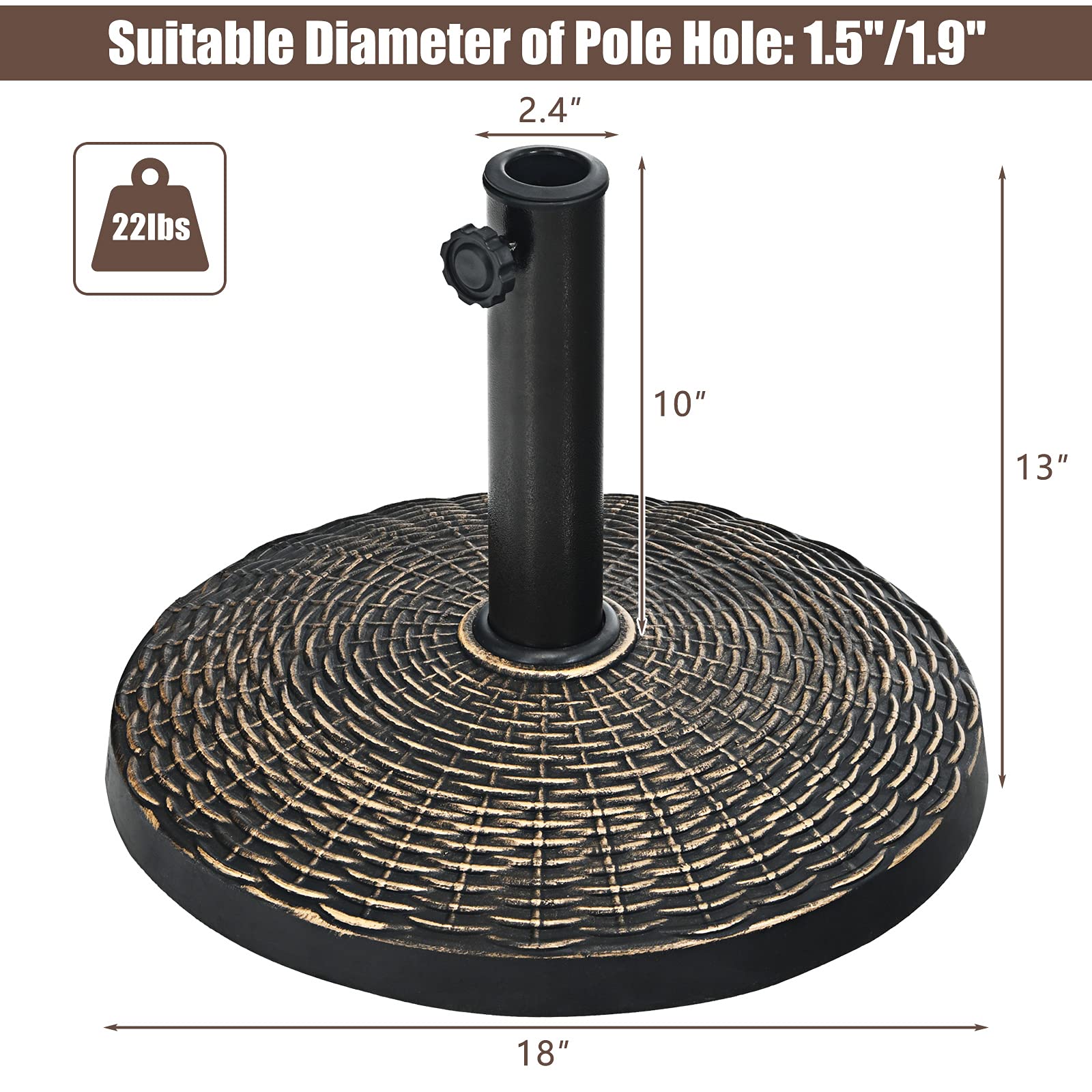 cast iron blsck patio umbrella holder 22 LBS Patio Umbrella Base, Round Outdoor Umbrella Stand