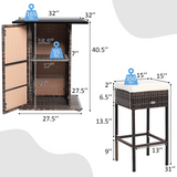 Tangkula 5 Piece Outdoor Rattan Bar Set, Patio Bar Furniture with 4 Cushions Stools and Smooth Top Table