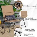 Tangkula Patio Chairs Folding, No Assembly High Back Cushioned Heavy Duty Steel Frame Outdoor Chair with Cup Holder
