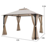 Tangkula 12 X 10FT Patio Gazebo, Air-Ventilated Canopy Party Tent w/Dual-Tiered Top for Backyard Garden Lawn