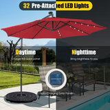 Tangkula 10 ft Cantilever Umbrella w/32 Solar-Powered LED Lights, Functional Tilting System & Hand-Crank Mechanism