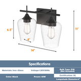 Tangkula 2-Light Wall Sconce, Industrial Vanity Light Fixture with Clear Seeded Glass Lampshade