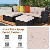 Tangkula 5 Piece Patio Furniture Set, Outdoor Sectional Rattan Sofa Set with Cushions and Coffee Table