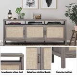 Tangkula Farmhouse Rattan TV Stand, 62 Inches Modern Boho Entertainment Center for TVs up to 65/70 Inches