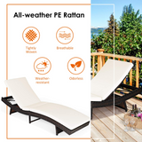 Tangkula Outdoor Folding Chaise Lounge, Rattan Patio Lounge Chair with Removable Thick Cushion, 5 Adjustable Levels