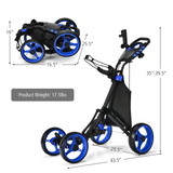 Tangkula Golf Push Pull Cart, Lightweight Aluminum Collapsible 4 Wheels Golf Push Cart, Golf Trolley with Waterproof Bag & Foot Brake