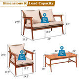 4/8PCS Patio Wood Sofa Set, Outdoor Acacia Wood Seating Chat Set with Cushions & Coffee Table