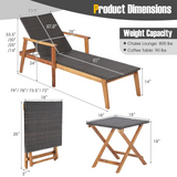 Tangkula 3 Piece Patio Chaise Lounge & Table Set, Outdoor Rattan Lounge Chair