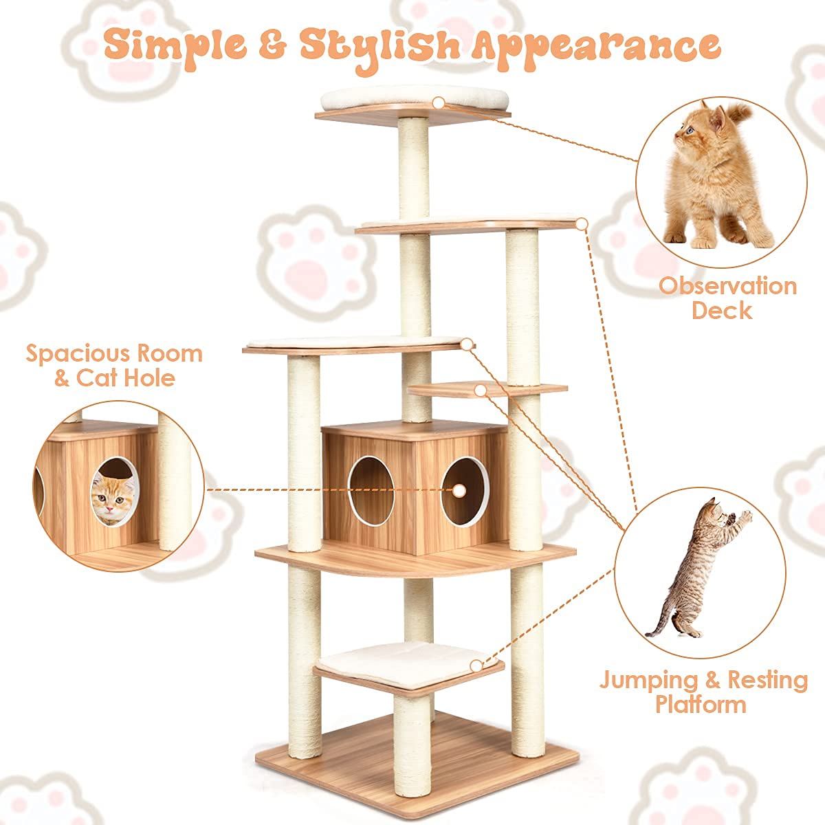 Tangkula Modern Wood Cat Tree