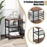 Tangkula Industrial End Table, 3-Tier Side Table with Height Adjustable Metal Mesh Shelf