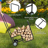 Tangkula Firewood Log Carrier Mover, Wood Rack Storage Mover with Rolling Wheels & Ergonomic Handle
