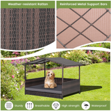 Tangkula Wicker Dog House, Indoor Outdoor Raised Rattan Dog Bed