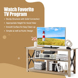 Wood TV Stand with Open Shelves and X-Shaped Frame, 3 Tier Entertainment Center for 55-Inch TV