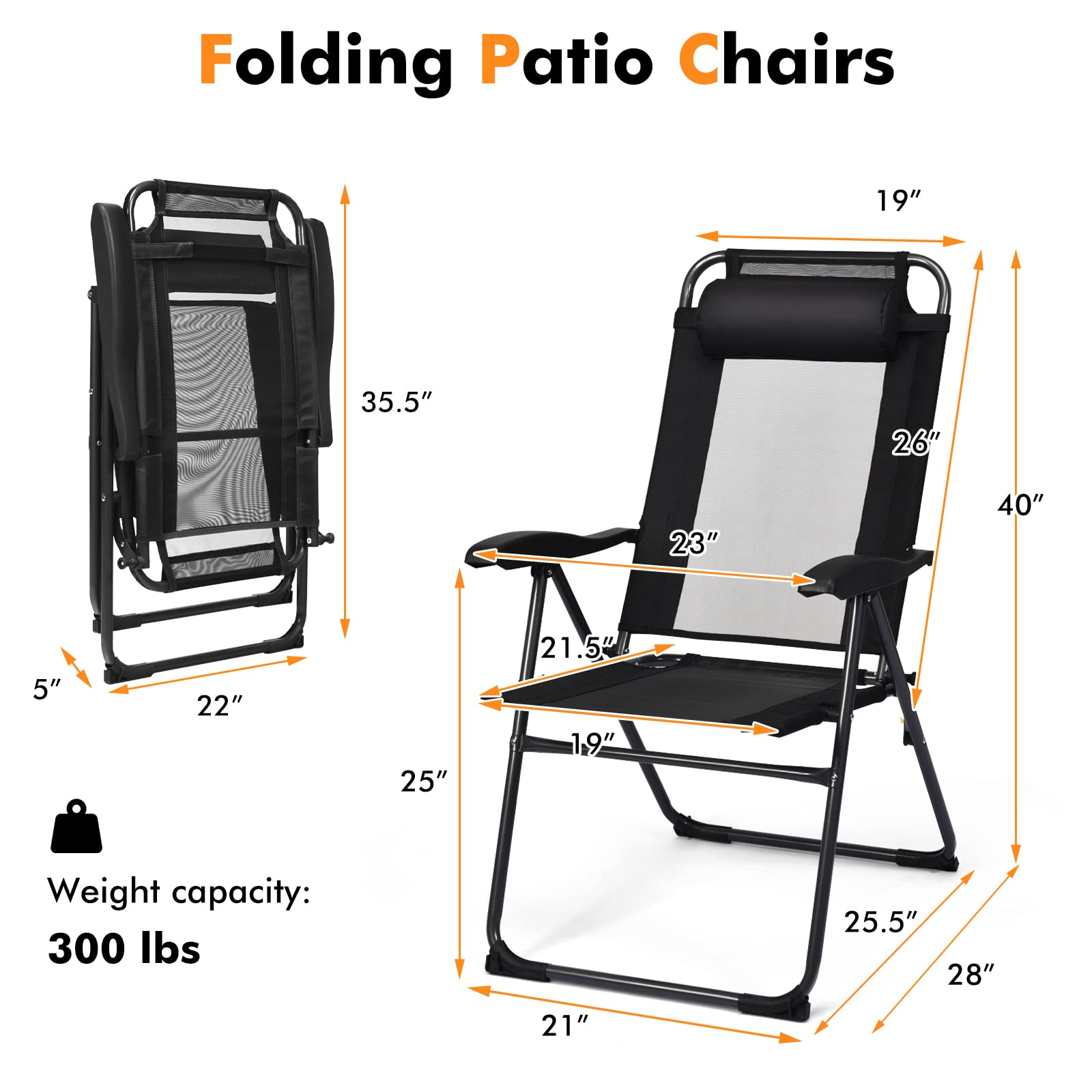 Folding Patio Dining Chairs Set of 2 - Tangkula