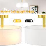 Tangkula Glass Drum Ceiling Light, Semi-Flush Mount Ceiling Light Fixture w/ Glass Lampshade, 3 Bulb Holders