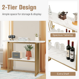 Tangkula 48" Console Table, White Faux Marble Entryway Table with Gold Finished Frame