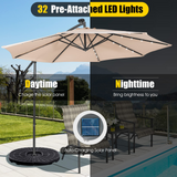 Tangkula 10 ft Cantilever Umbrella w/32 Solar-Powered LED Lights, Functional Tilting System & Hand-Crank Mechanism