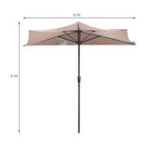 9 ft Half Round Outdoor Patio Umbrella, Market Umbrella with Crank and 5 ribs