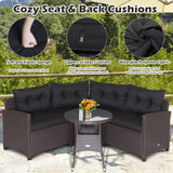 Tangkula 4 Piece Outdoor Sofa Set, Patio Rattan Corner Chair Set W/Round Side Table