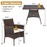 Tangkula 5 Pieces Wicker Patio Dining Set, Outdoor PE Rattan Chairs Table Set with 4 Seat Cushions