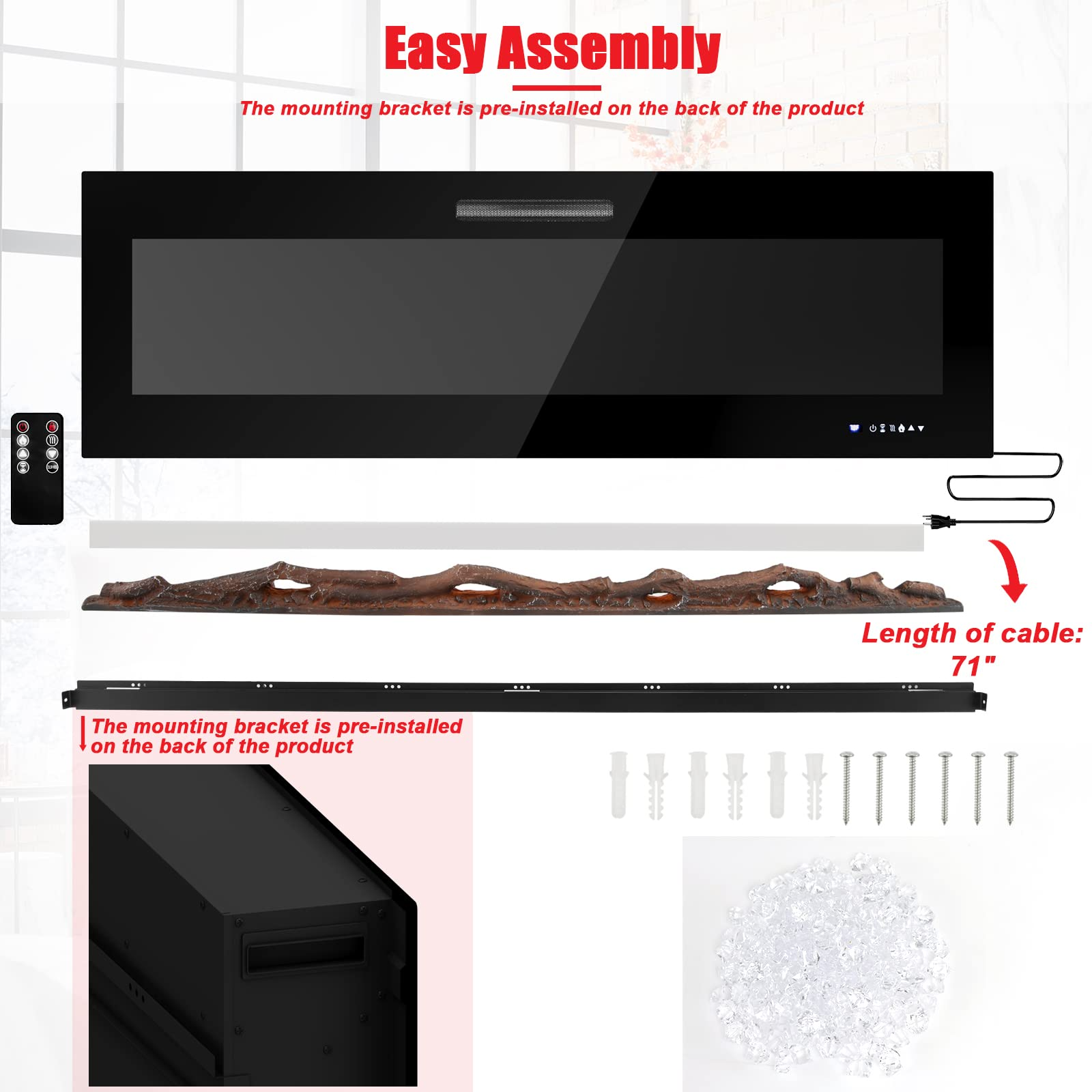 50 Inches Electric Fireplace Insert - Tangkula