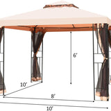 10x10 Feet Patio Gazebo, Outdoor Steel Gazebo with Netting