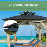 Tangkula 10 x 10 FT Outdoor Hardtop Gazebo, Double Roof Patio Gazebo with Cedar Wood Frame & Galvanized Steel Top