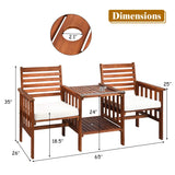 Tangkula Acacia Wood Loveseat, 3pcs Outdoor Table Chairs Set (White)