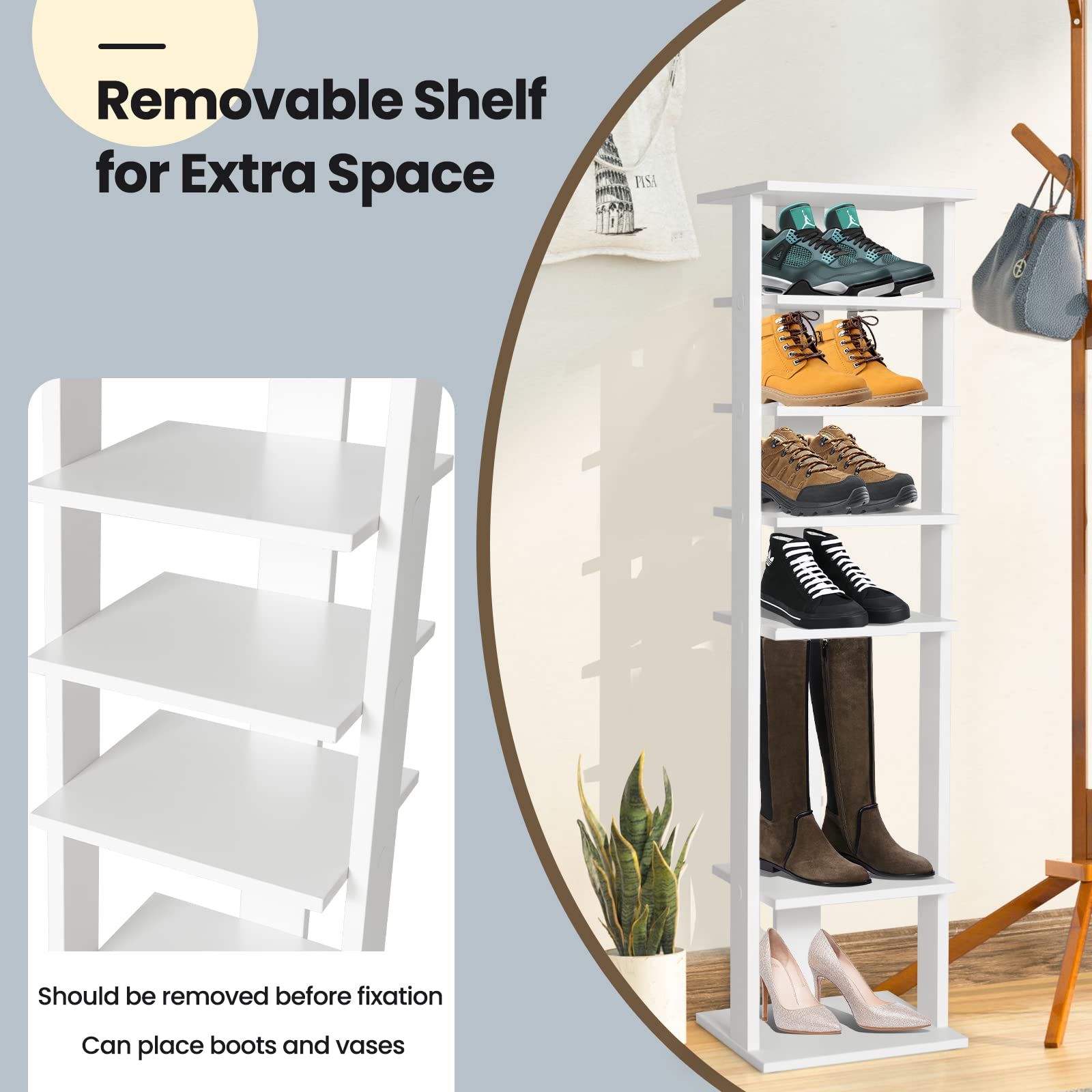 Tangkula 7 Tiers Vertical Shoe Rack, Patented Entryway Narrow Slim Wooden  Shoes Racks, Skinny Shoe Rack Organizer, Space Saving Shoes Storage Stand