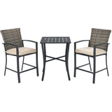 3 Piece Patio Bar Set, Outdoor Bar Stool Bistro Set w/ 27.5" Square Table, 2 Wicker Cushioned Chairs