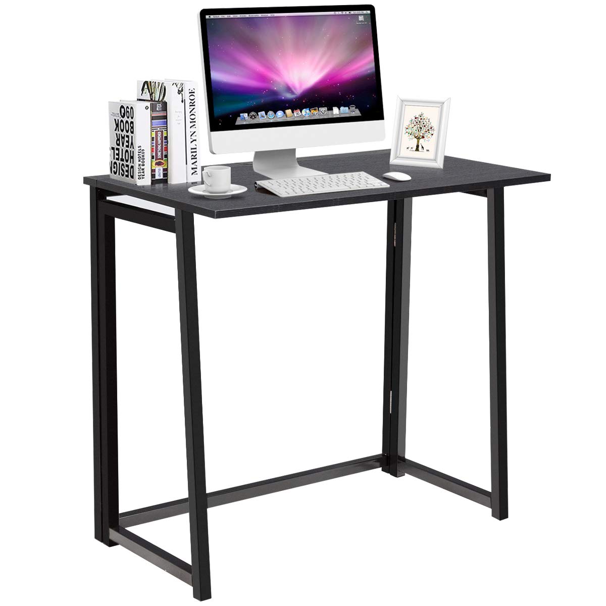 Folding Desk No Assembly Required, Compact Space Saving Writing Computer Desk - Tangkula