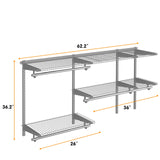 3 to 5 FT Custom Closet Organizer System Kit, Wall-Mounted Storage Organizer with Wire Shelving and Hanging Rods