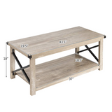 Tangkula Rustic Coffee Table, Farmhouse Accent Cocktail Table w/2 Tier Storage Shelf, Wide Tabletop & X Metal Frame