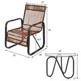 Tangkula 3 Piece Patio Rattan Furniture Set, Includes 2 Single Wicker Chairs and Glass Side Table