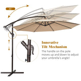 10FT Patio Offset Umbrella, Outdoor Cantilever Umbrella with Easy Tilt Adjustment & 8 Ribs