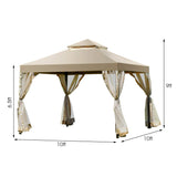 2-Tier 10x10 Feet Patio Gazebo, Outdoor Patio Fully Enclosed Gazebo Canopy Tent w/ Netting
