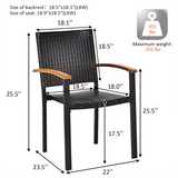 Tangkula 2 Pieces Stackable Patio Rattan Chair, Outdoor PE Wicker Dining Armchair W/Galvanized Steel Frame, Acacia-Topped Armrests