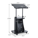 Mobile Laptop Podium, Height Adjustable Sit to Stand Desk with Tilting Desktop & Storage Cabinet