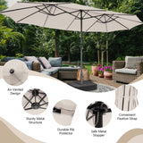 15FT Double-Sided Patio Umbrella with Solar Lights, Extra-Large Umbrella W/ 48 LED Lights & Auto-Charging Solar Panel