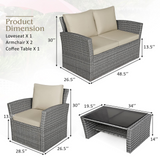 Tangkula 4 Pieces Patio Furniture Set, Outdoor Conversation Set with Cushions and Coffee Table