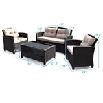 4-Piece Patio Furniture Set, Rattan Wicker Chair Set with 1 Loveseat, 2 Single Sofas - Tangkula