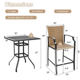 Tangkula 5 Pieces Outdoor Patio Bar Set, Rattan Bistro Set W/ 4 Wicker Bar Stools & 1 Bar Table